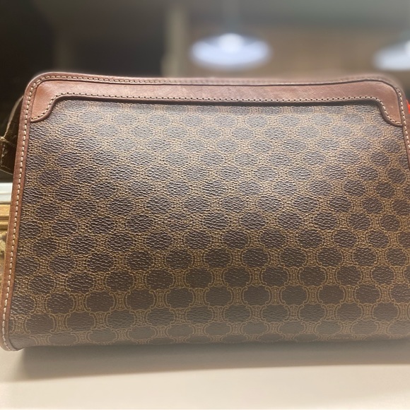SOLD—Celine Triomphe Vintage Canvas Monogram Macadam Leather Clutch Cosmetic - Picture 2 of 16